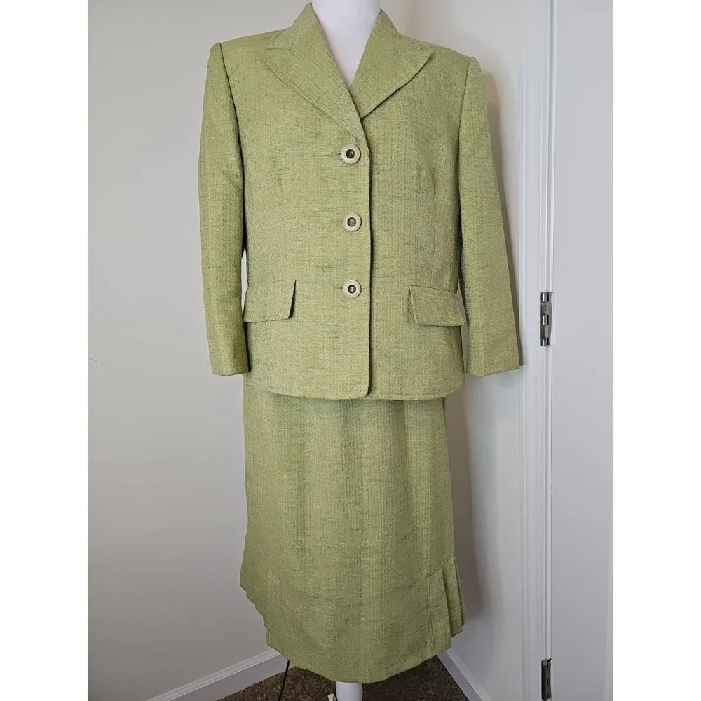 EVAN-PICONE 2 Piece Two Tone Long Sleeve Collared Button Up Skirt Suit Sz‎ 14